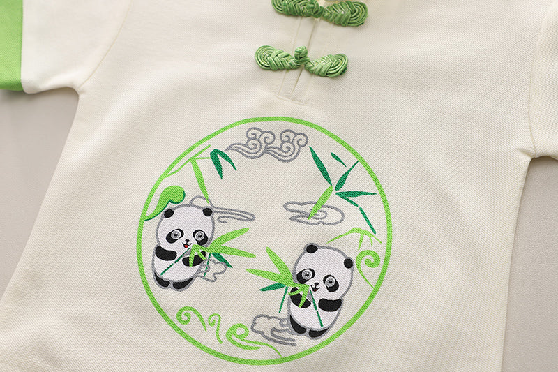 Boys Printed Mandarin Collar T-shirt with Shorts