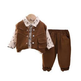 Boys Printed Shirt Collar T-shirt with Trousers & Waistcoat