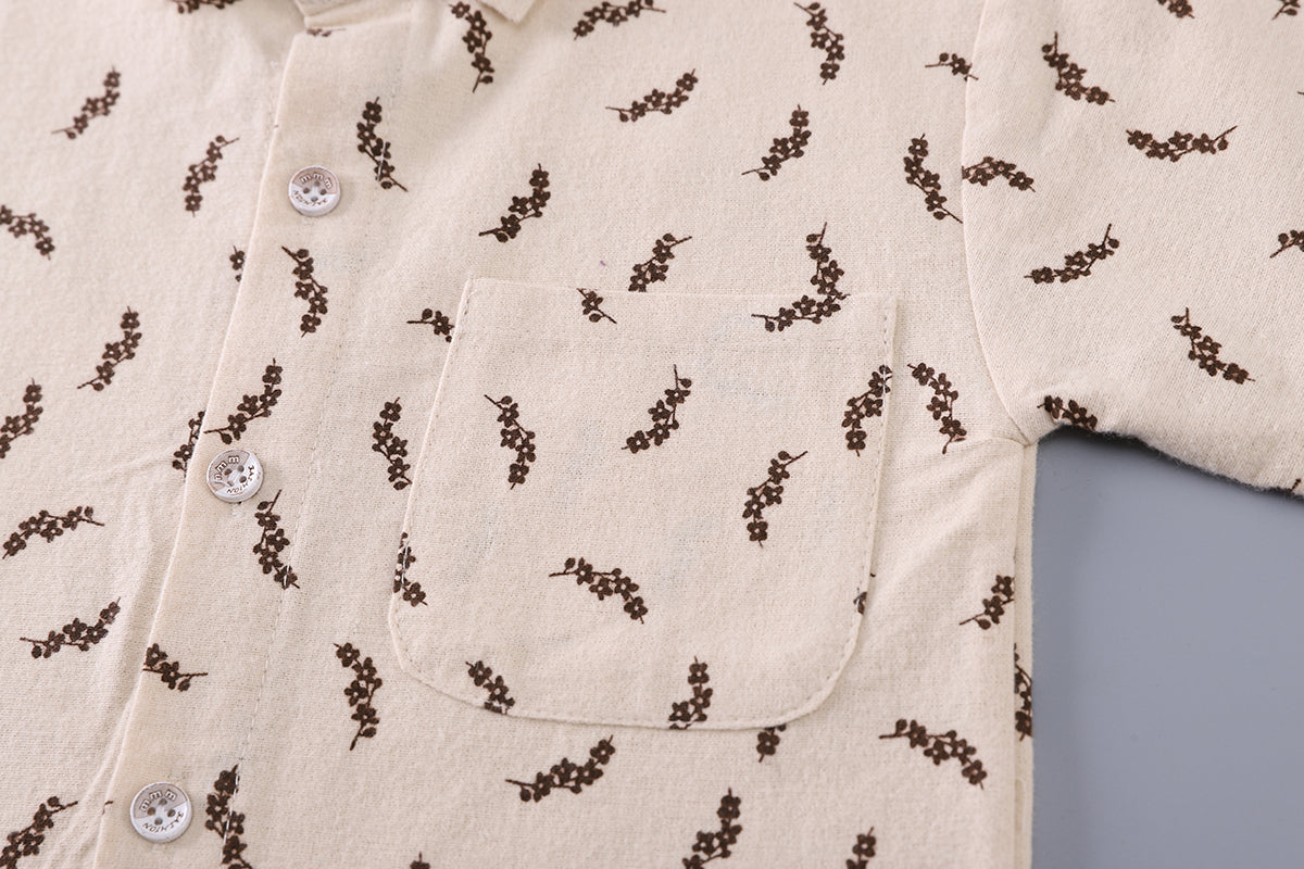 Boys Printed Shirt Collar T-shirt with Trousers & Waistcoat