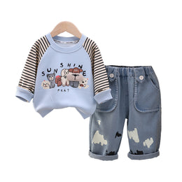 Boys Printed Round Neck T-shirt With Trousers