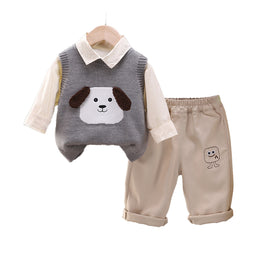 Boys Self Design Shirt Collar T-shirt with Trousers