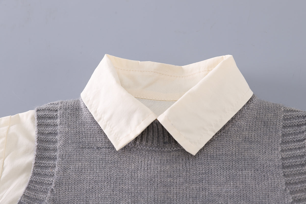 Boys Self Design Shirt Collar T-shirt with Trousers