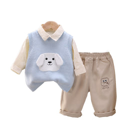 Boys Self Design Shirt Collar T-shirt with Trousers & Waistcoat