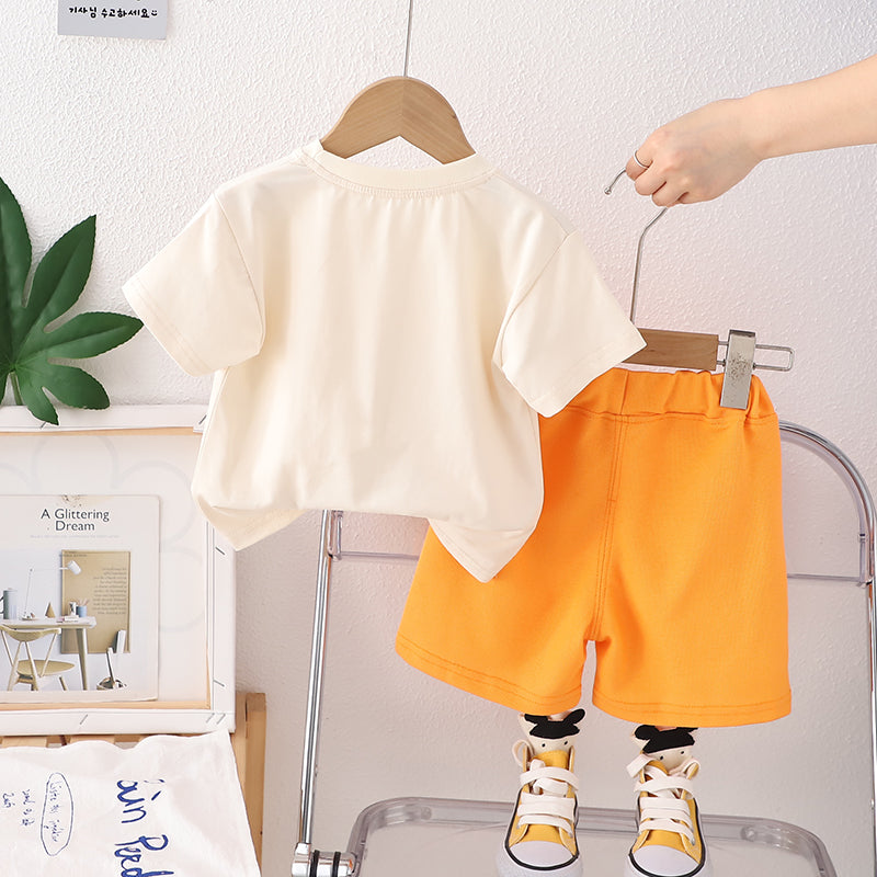 Boys Printed Round Neck T-shirt With Shorts