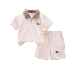 Boys Colourblocked Polo Collar T-Shirt With Shorts