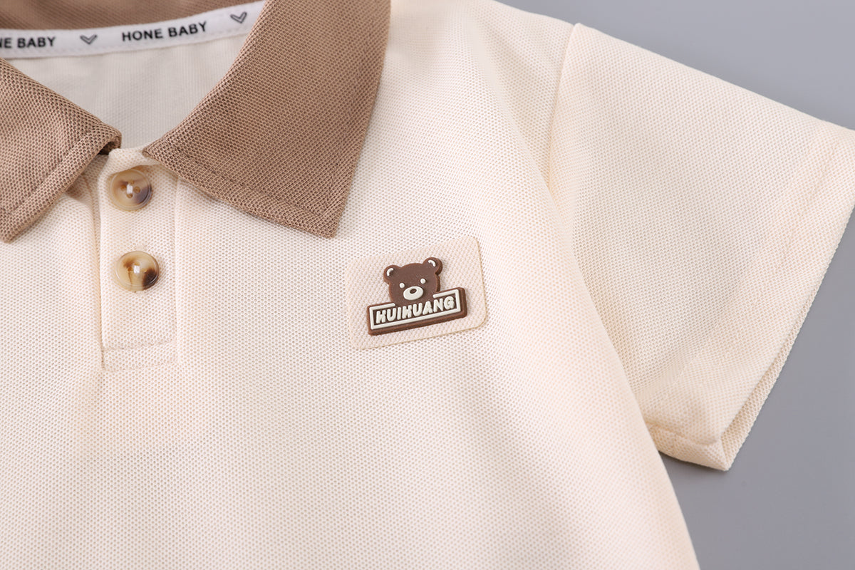 Boys Colourblocked Polo Collar T-Shirt With Shorts