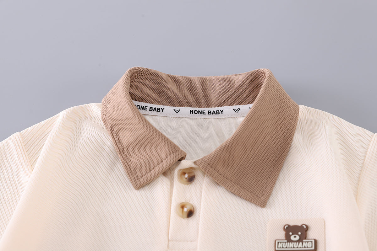 Boys Colourblocked Polo Collar T-Shirt With Shorts