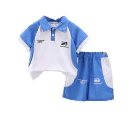 Boys Colourblocked Polo Collar T-shirt with Shorts