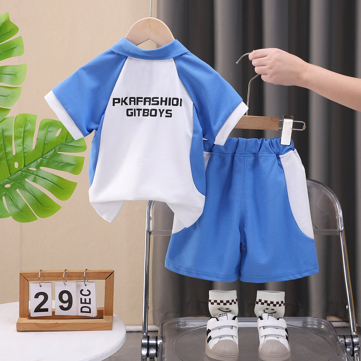 Boys Colourblocked Polo Collar T-shirt with Shorts