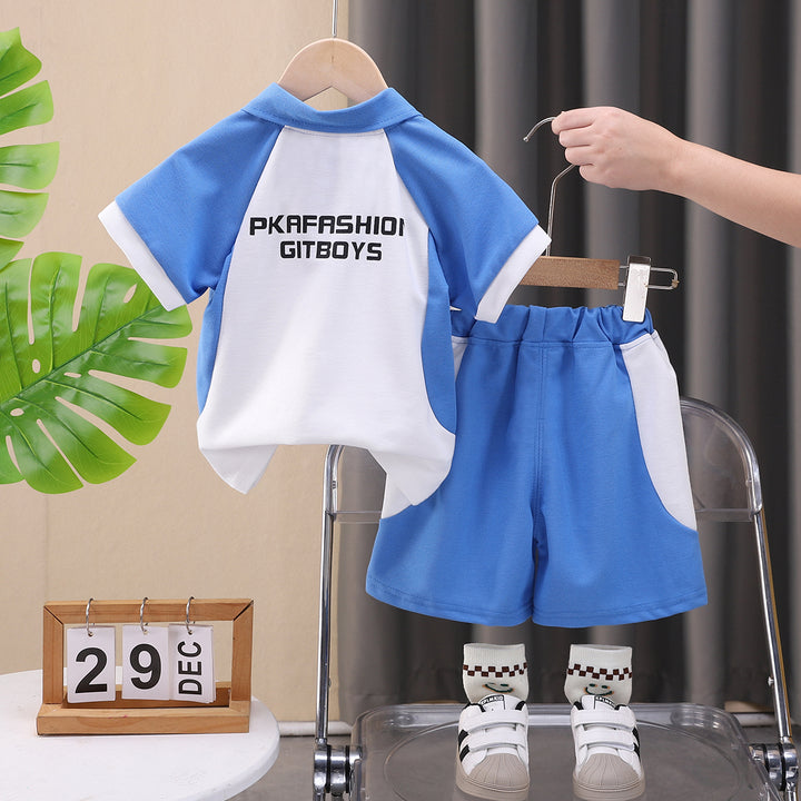 Boys Colourblocked Polo Collar T-shirt with Shorts