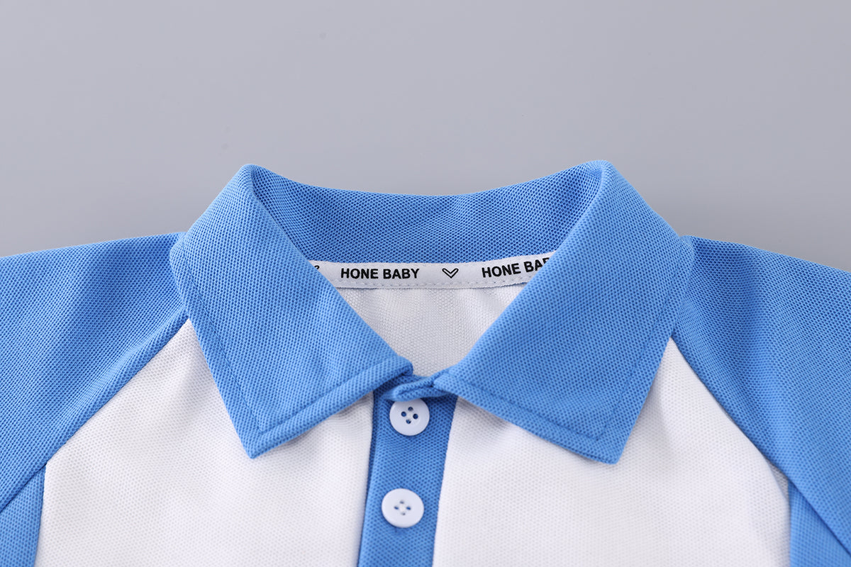 Boys Colourblocked Polo Collar T-shirt with Shorts