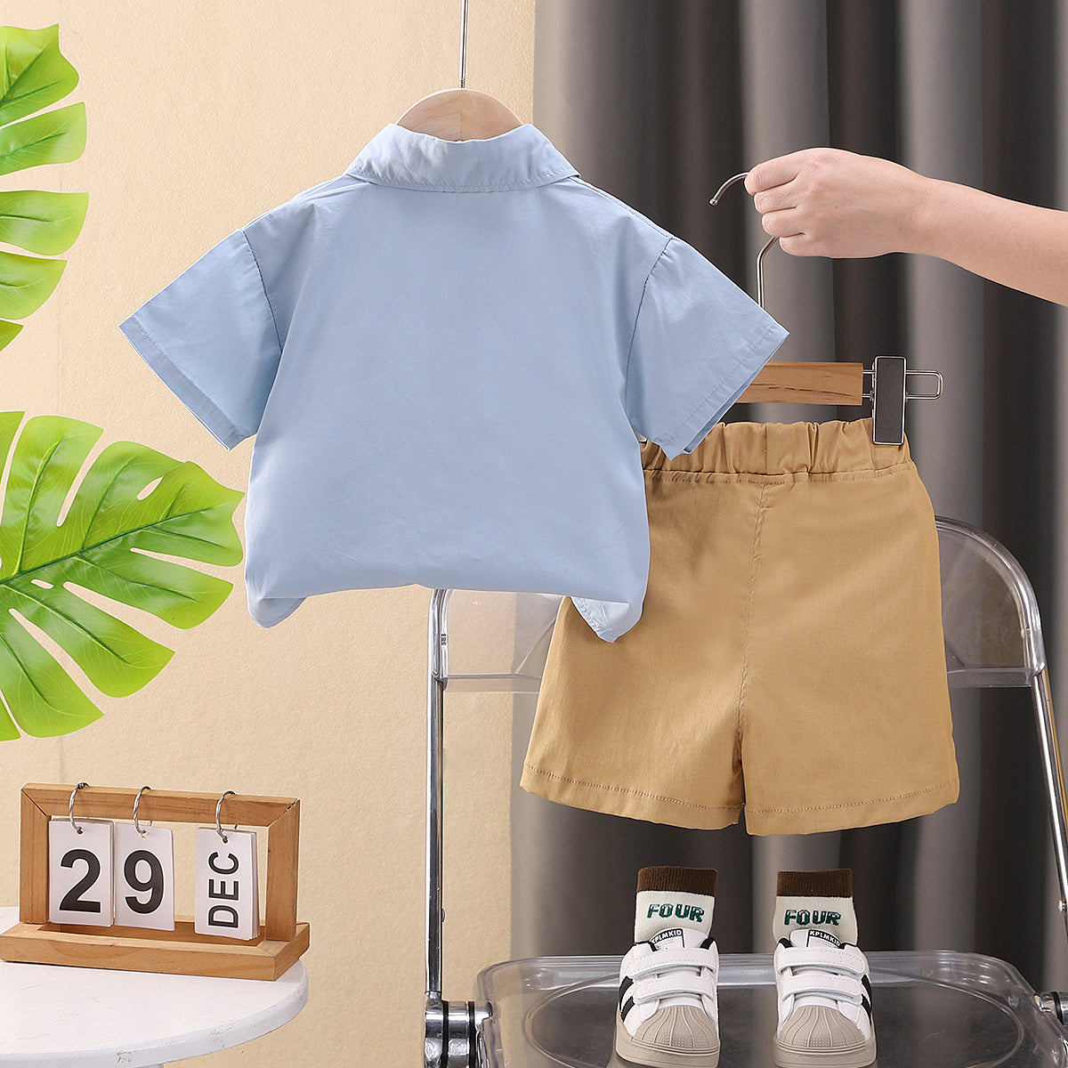Boys Printed Shirt Collar Shirt With Shorts