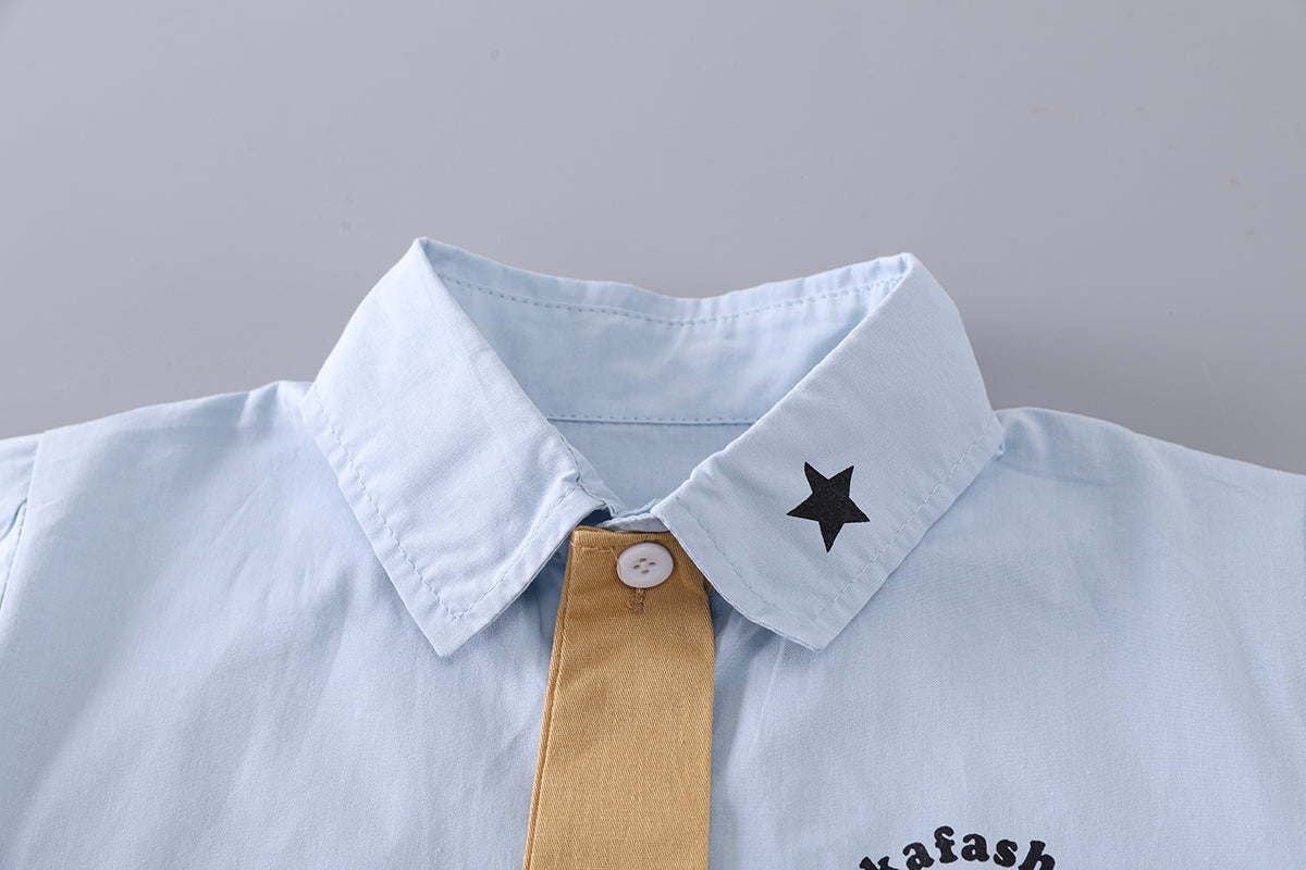 Boys Printed Shirt Collar Shirt With Shorts