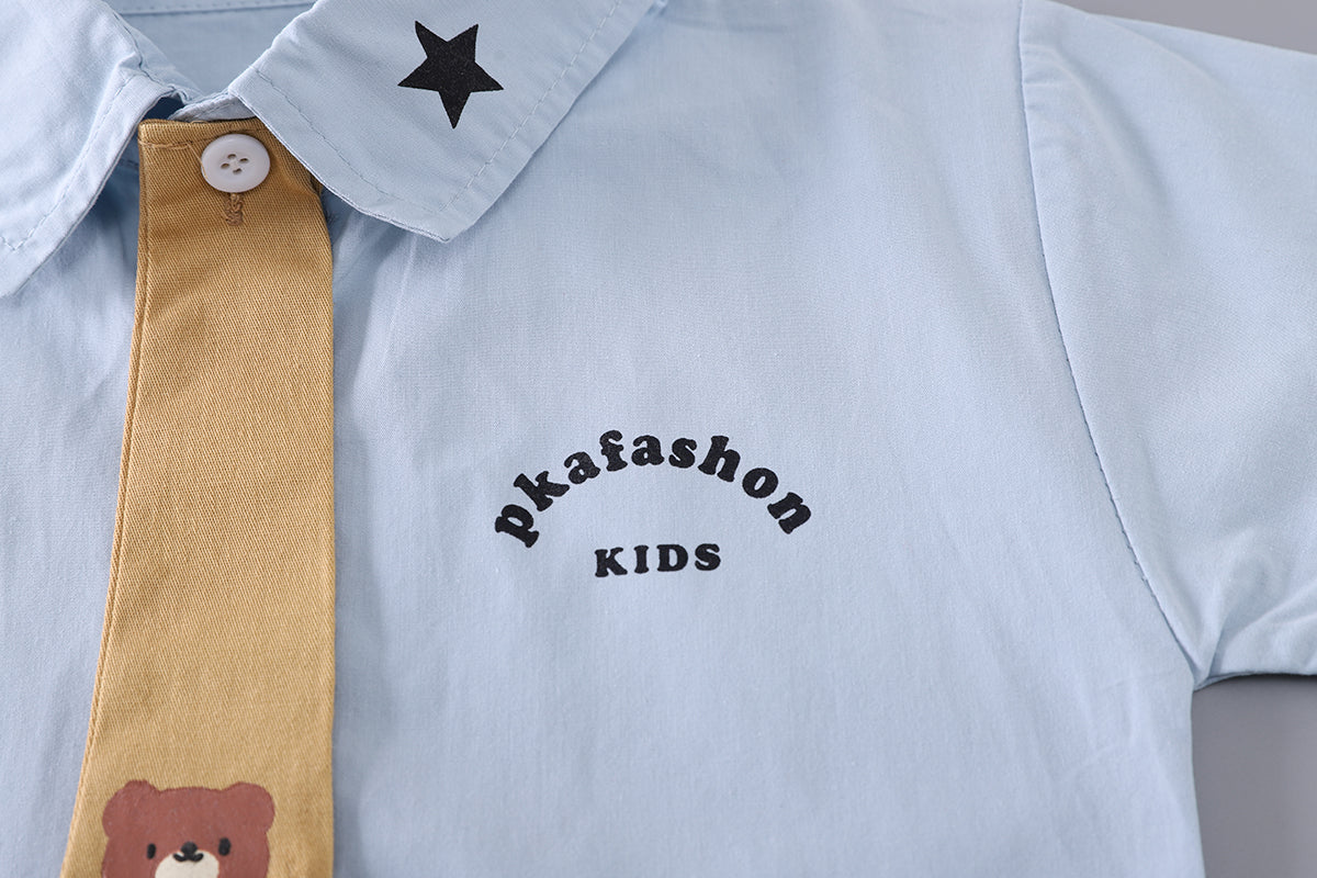 Boys Printed Shirt Collar Shirt With Shorts
