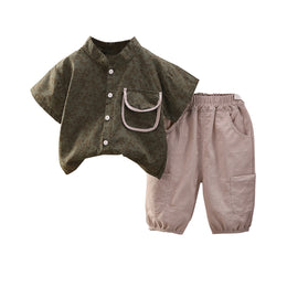 Boys Printed Mandarin Collar Shirt With Joggers