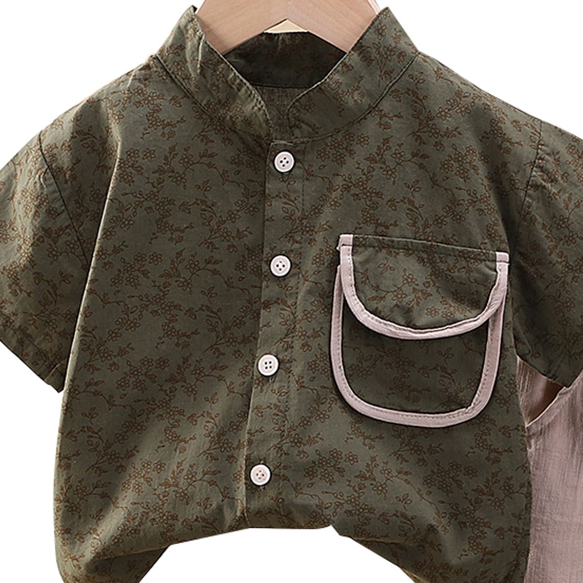 Boys Printed Mandarin Collar Shirt With Joggers