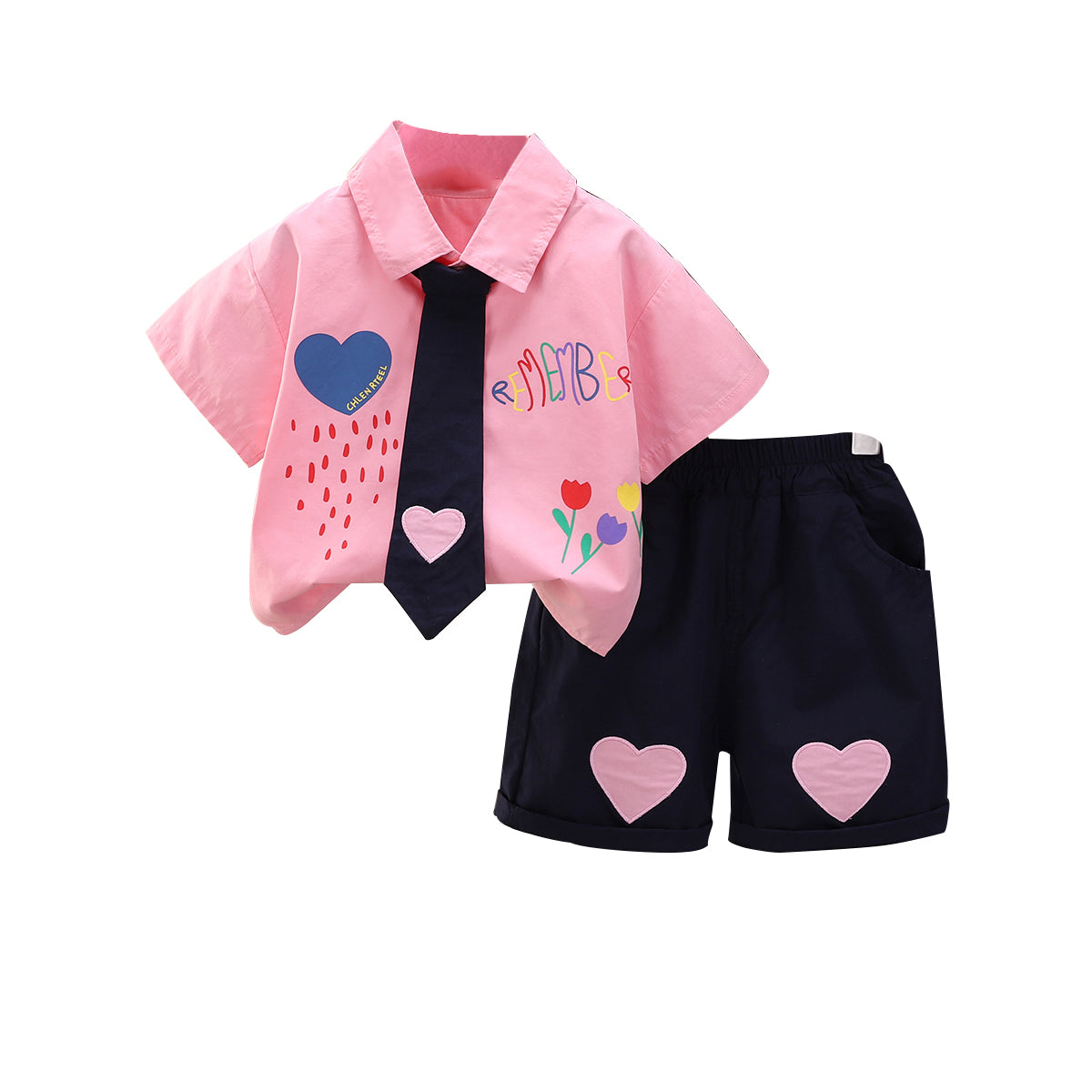 Boys Printed Shirt Collar Shirt With Shorts
