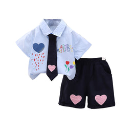 Boys Printed Shirt Collar Shirt With Shorts