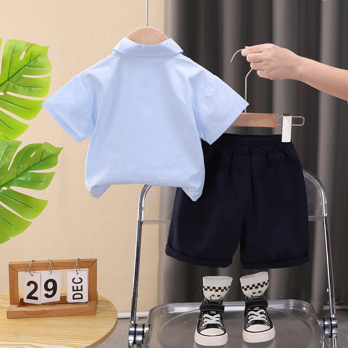 Boys Printed Shirt Collar Shirt With Shorts