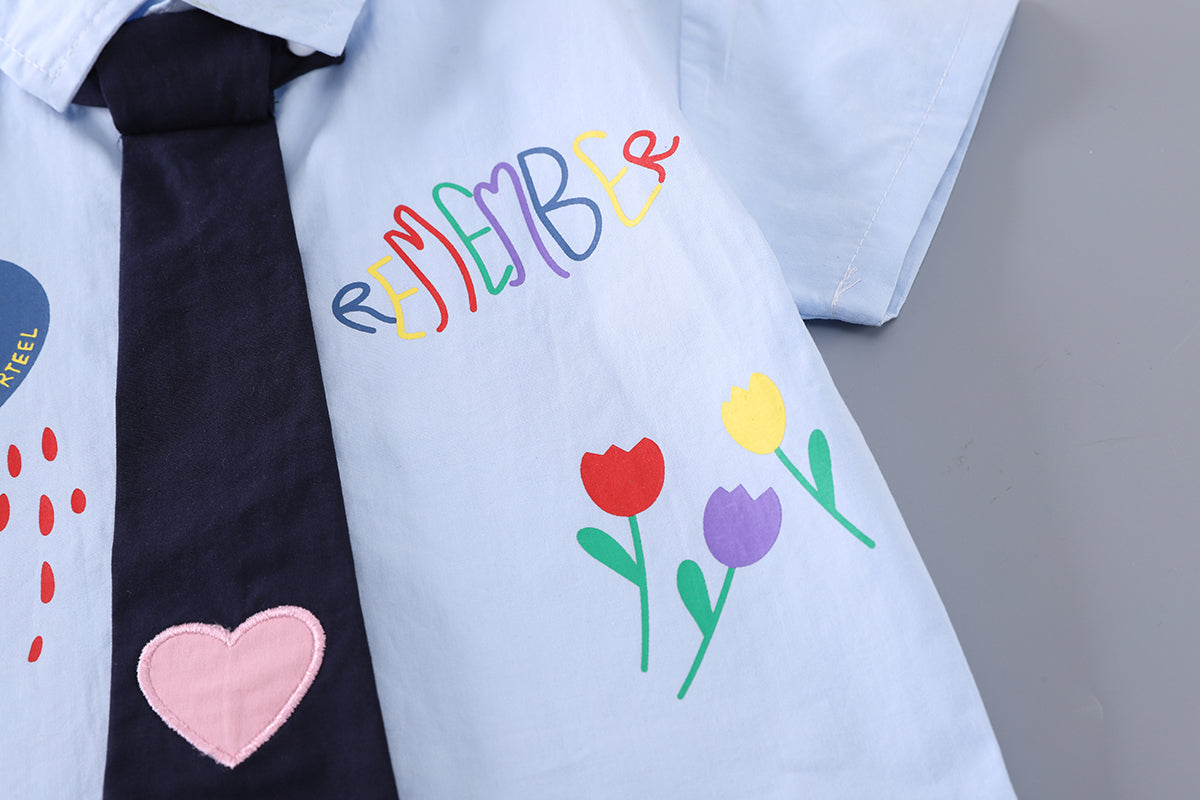 Boys Printed Shirt Collar Shirt With Shorts