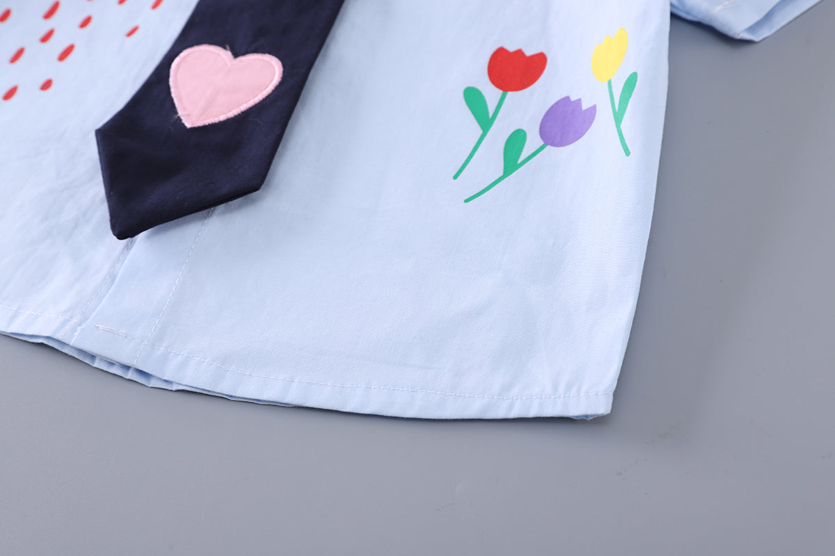 Boys Printed Shirt Collar Shirt With Shorts