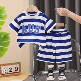 Boys Striped Round Neck T-shirt with Shorts