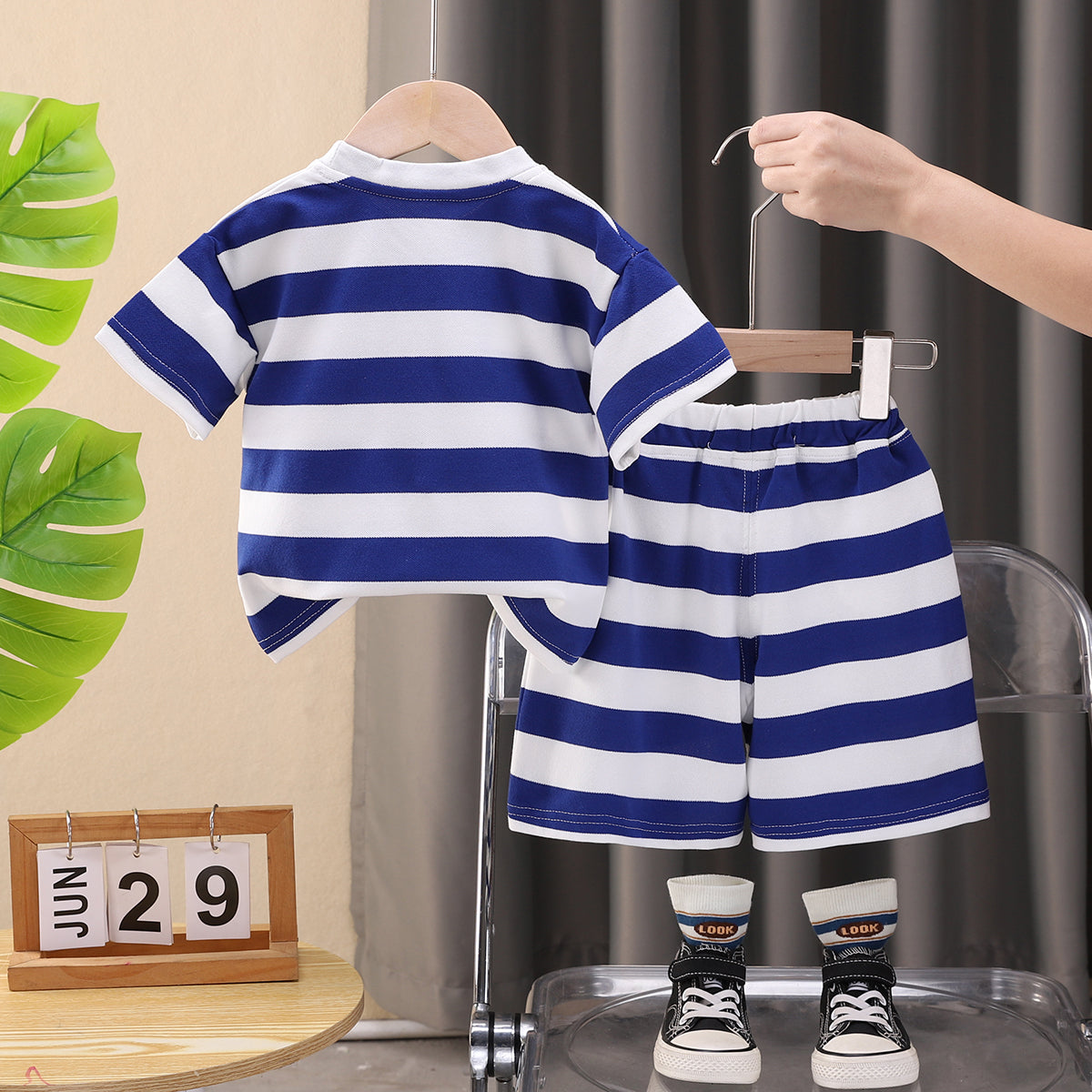 Boys Striped Round Neck T-shirt with Shorts