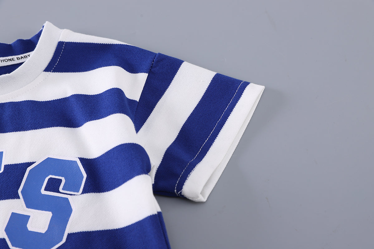 Boys Striped Round Neck T-shirt with Shorts
