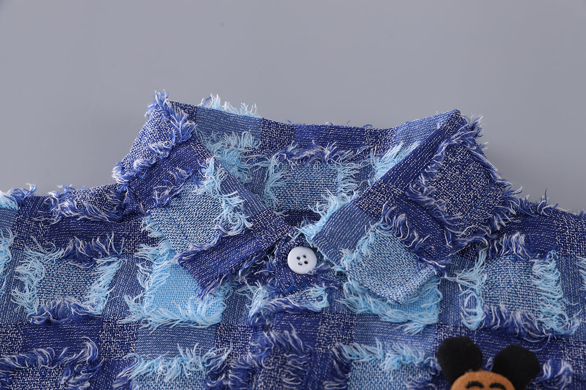 Boys Checked Shirt Collar Shirt With Shorts