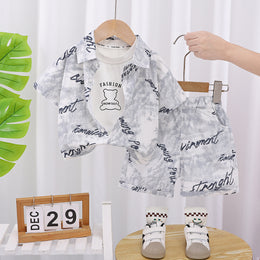 Boys Typography Printed Shirt With Shorts