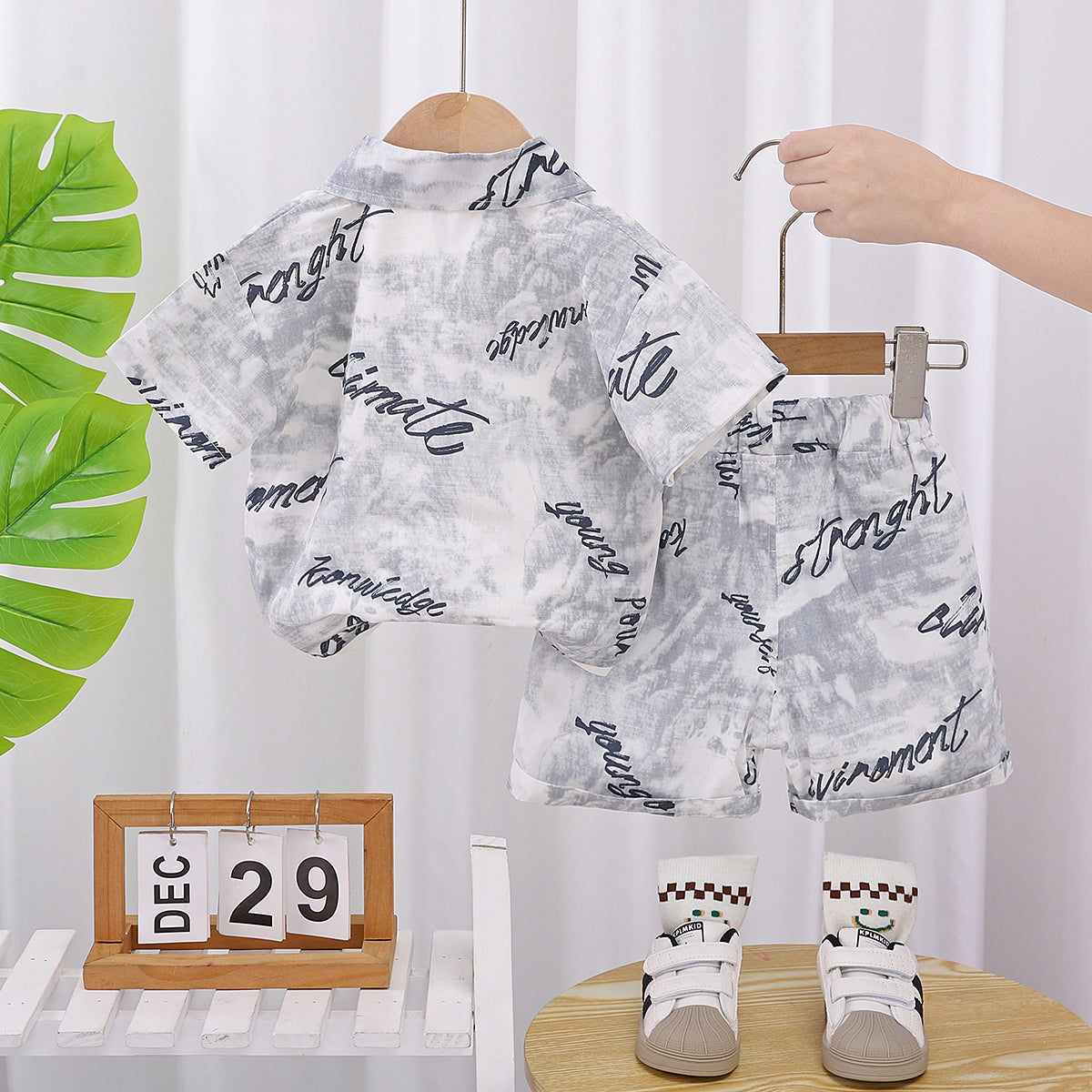 Boys Typography Printed Shirt With Shorts