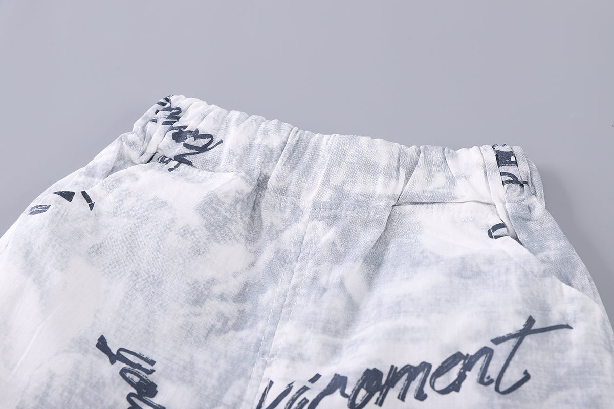 Boys Typography Printed Shirt With Shorts