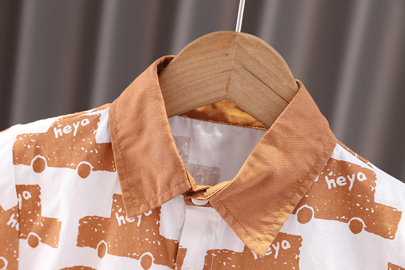 Boys Graphic Printed Spread Collar Shirt With Shorts
