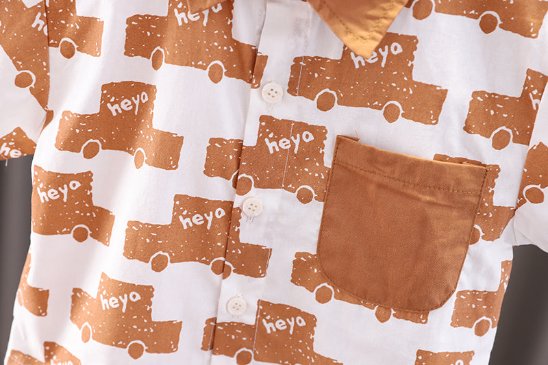 Boys Graphic Printed Spread Collar Shirt With Shorts