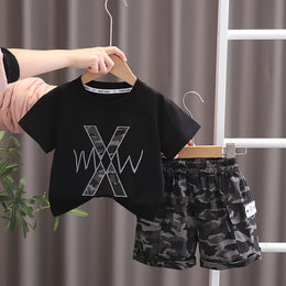 Boys Printed Round Neck Short Sleeves T-shirt With Shorts