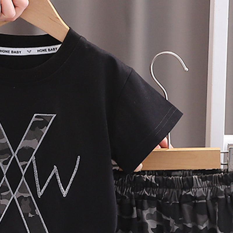 Boys Printed Round Neck Short Sleeves T-shirt With Shorts