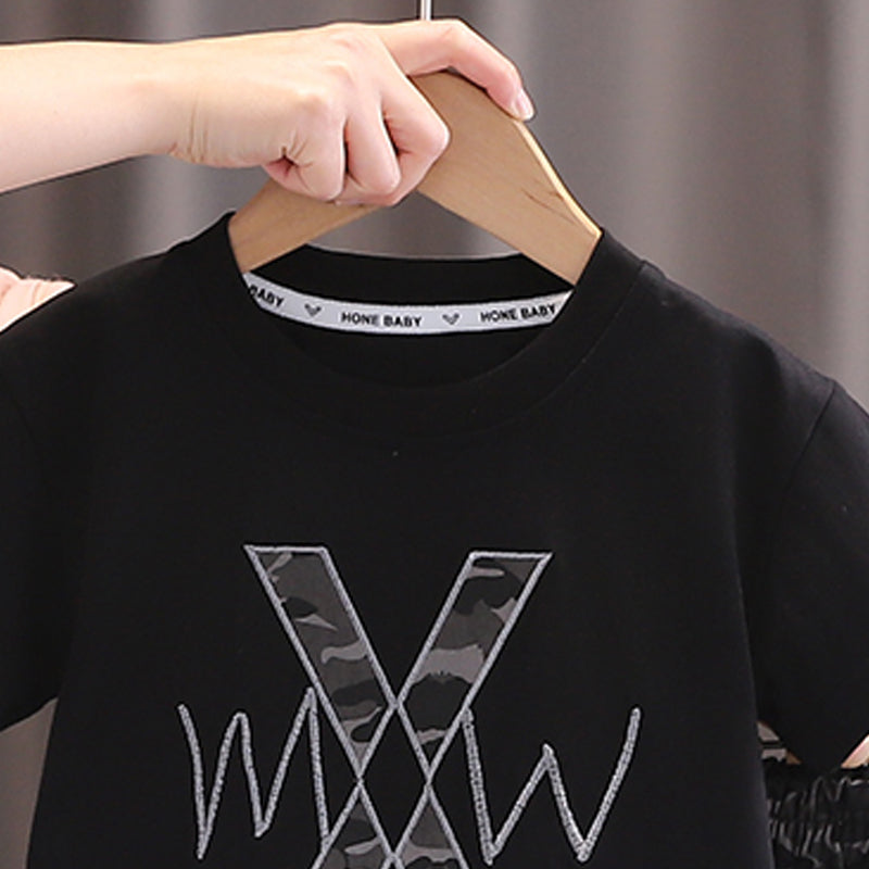 Boys Printed Round Neck Short Sleeves T-shirt With Shorts