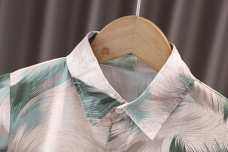 Boys Printed Shirt Collar Shirt with Shorts