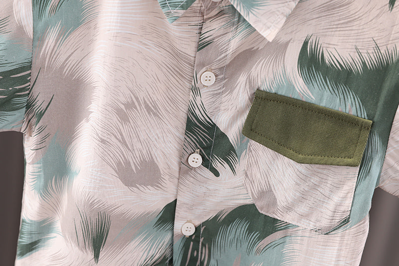 Boys Printed Shirt Collar Shirt with Shorts