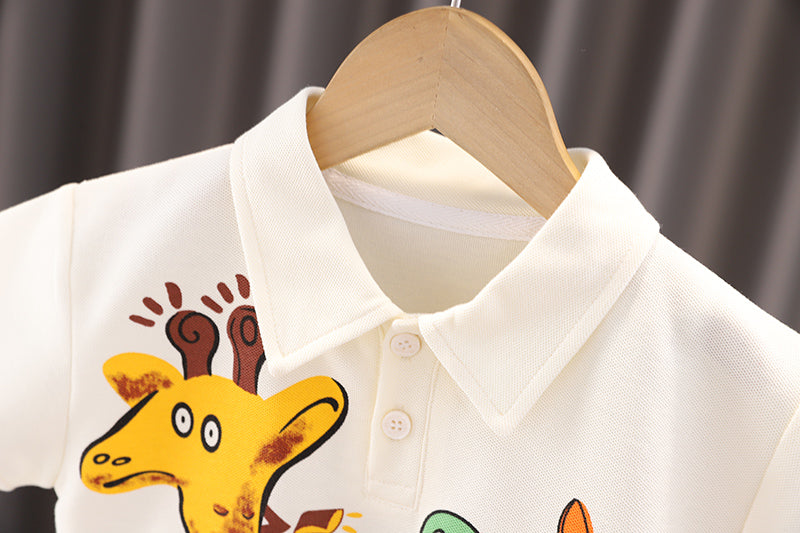 Boys Printed Shirt Collar T-shirt With Shorts
