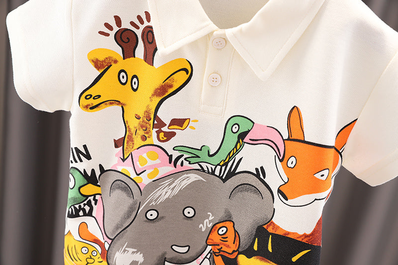 Boys Printed Shirt Collar T-shirt With Shorts