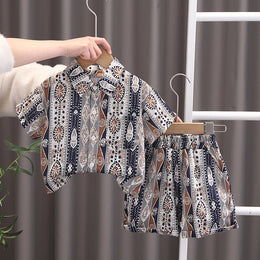 Boys Printed Spread Collar Short Sleeves Shirt With Shorts