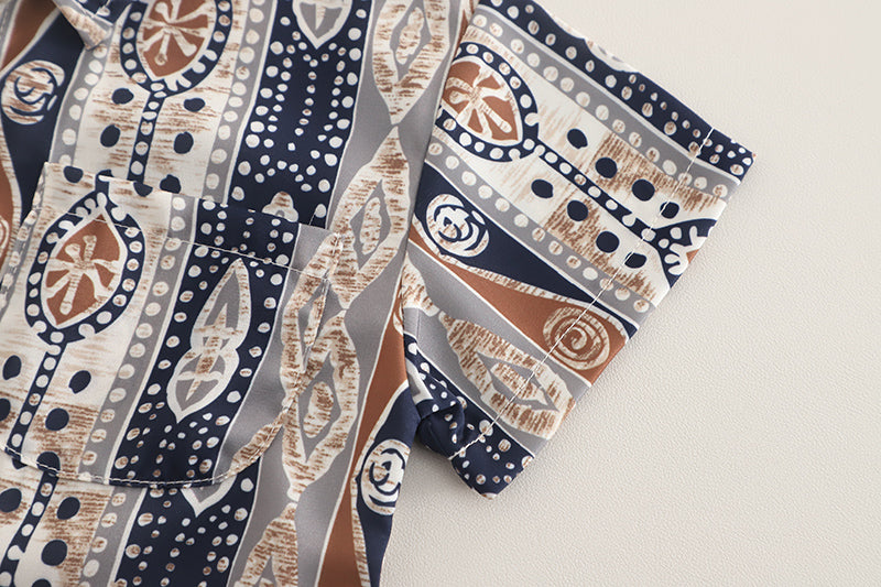 Boys Printed Spread Collar Short Sleeves Shirt With Shorts
