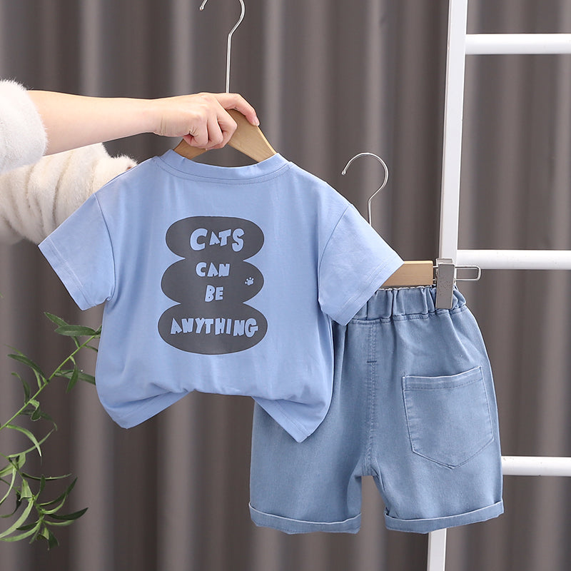 Boys Printed Round Neck T-shirt With Shorts