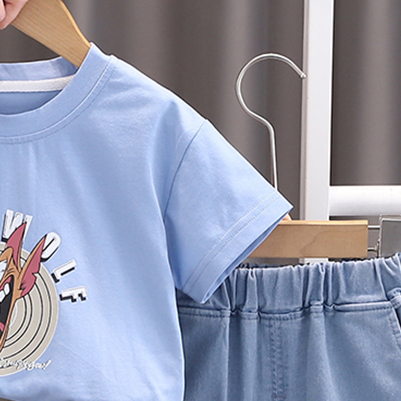 Boys Printed Round Neck T-shirt With Shorts