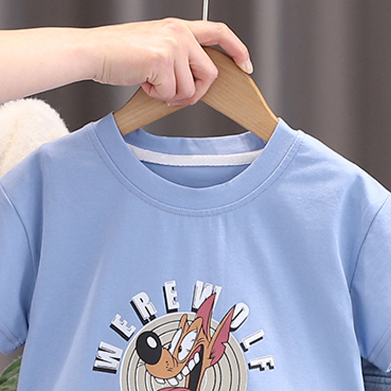 Boys Printed Round Neck T-shirt With Shorts