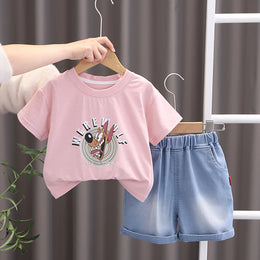 Boys Printed Round Neck T-shirt with Shorts