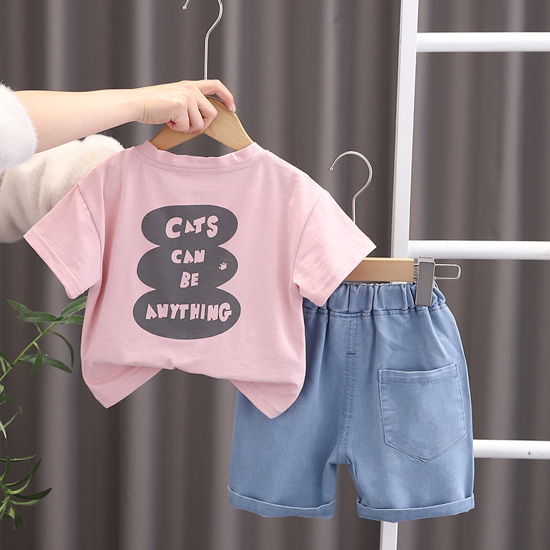 Boys Printed Round Neck T-shirt with Shorts