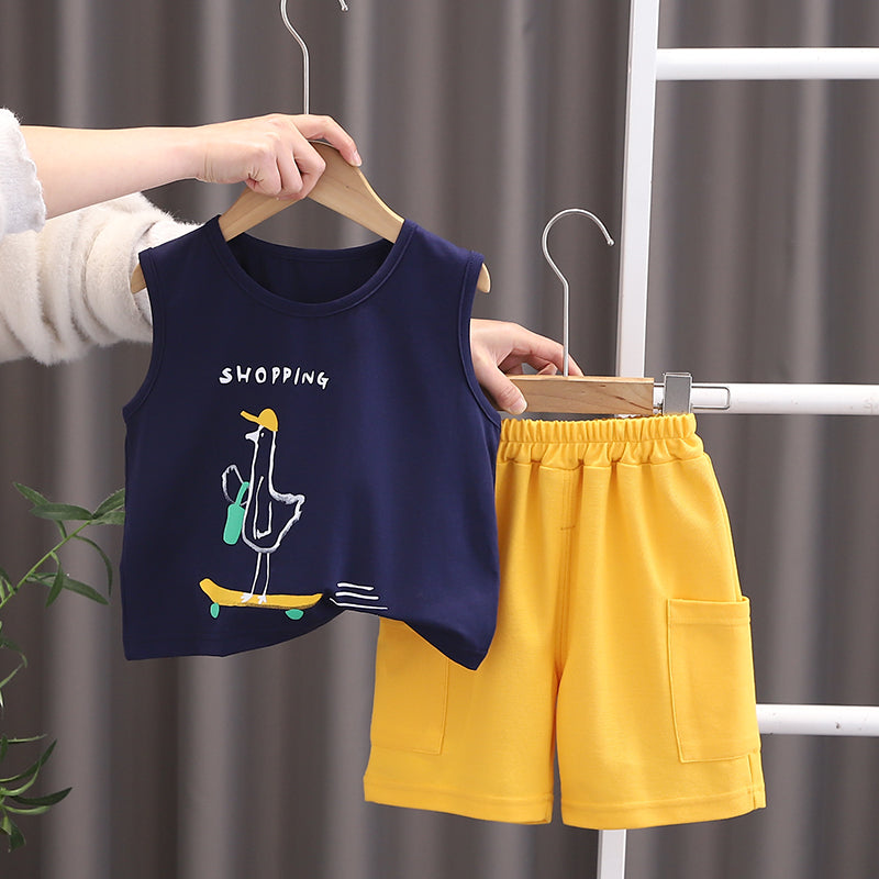Boys Printed Sleeveless T-shirt with Shorts