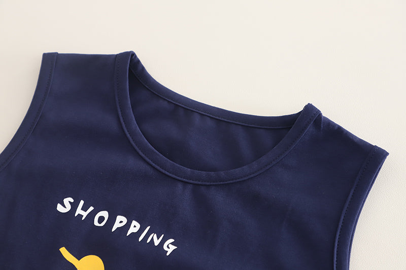 Boys Printed Sleeveless T-shirt with Shorts